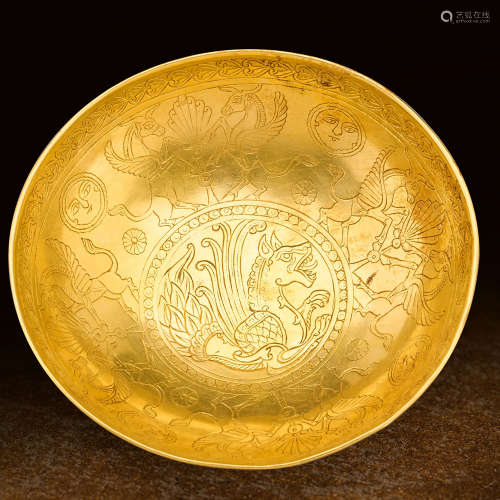 純金「神獸」紋碗