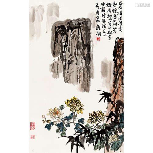 王学仲（1925-2013） 山水花卉 纸本设色 立轴