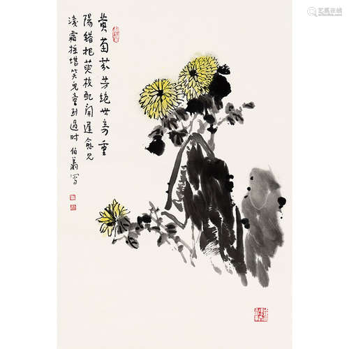 孙伯翔（b.1934） 菊石图 纸本设色 镜片