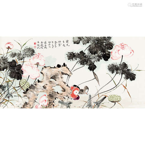 2004 年作 贾广健（b.1964） 藕花鸳鸯 纸本设色 镜片