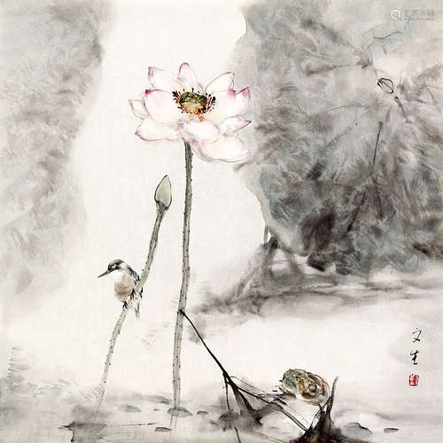 刘文生（b.1956） 花鸟 纸本设色 镜片