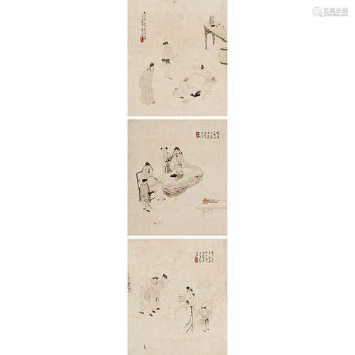 苏六朋（1791-1862） 人物三桢 纸本设色 镜心