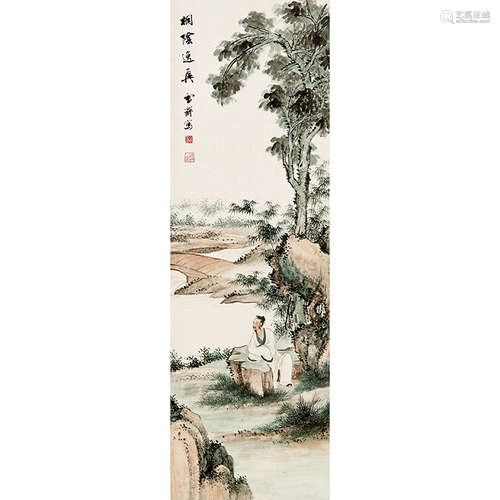 溥伒（1893-1966） 桐荫逸兴 纸本设色 立轴