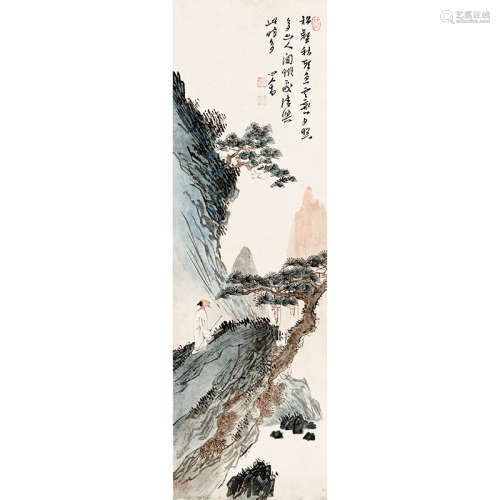 溥儒（1896-1963） 秋山策杖图 纸本设色 立轴