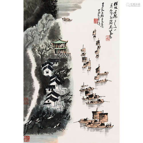 1980 年作 李可染（1907-1989） 桂林山水 纸本设色 镜片