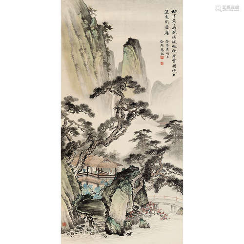 1933 年作 马骀（1886-1937） 松下秋雨 纸本设色 立轴