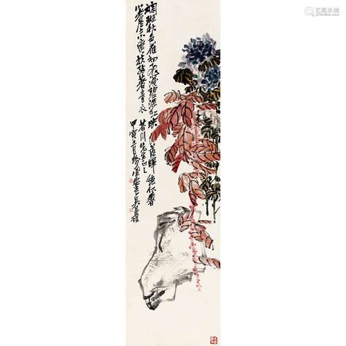 1914 年作 吴昌硕（1844-1927） 花卉 纸本设色 立轴