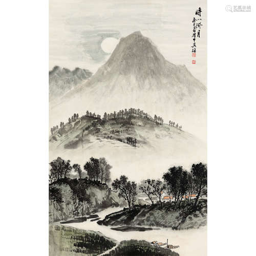 1930 年作 吴梅（1884-1939） 将山挂月 纸本设色 镜片