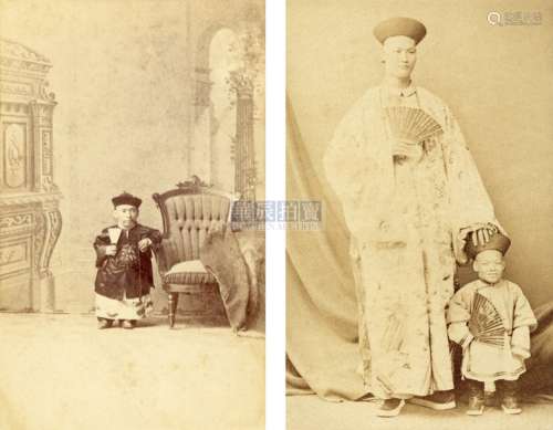 1870s 侏儒车玛/巨人詹五九CDV（3张） 蛋白照片