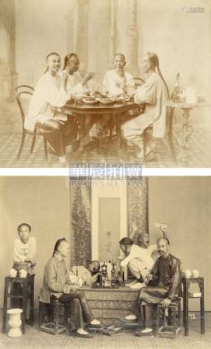 1890s 餐桌上的中国人/吸大烟的中国人 蛋白照片