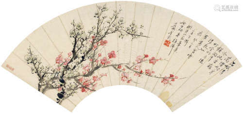 金心兰（1841～1909） 双色梅花 镜框 设色纸本