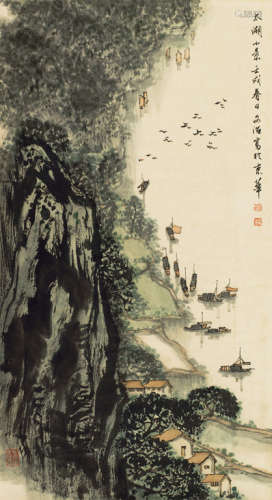 宋文治（1919～2000） 壬戌（1982年）作 太湖小景 立轴 设色纸本