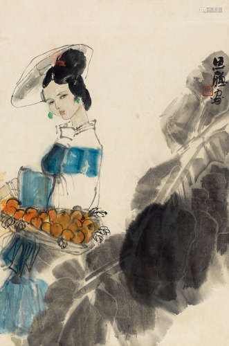 周思聪（1939～1996） 少女 立轴 设色纸本