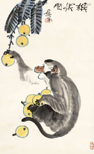 李燕（b.1943） 猴果图 立轴 设色纸本