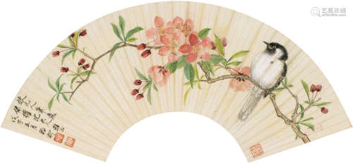 谢稚柳（1910～1997） 戊子（1948年）作 花鸟扇面 镜心 设色纸本