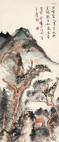 钱瘦铁 陈定山（1897～1967） 山水 立轴 设色纸本