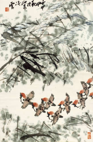 李凌云（1925～2005） 芦雀图 镜框 设色纸本