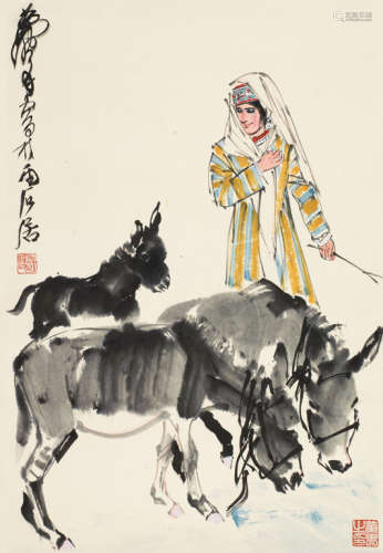 黄胄（1925～1997） 放驴图 立轴 设色纸本