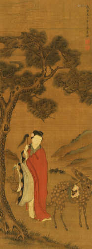 万寿褀（1603～1652） 红衣仕女 立轴 设色绢本