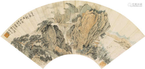 贺天健（1891～1977） 壬寅（1962年）作 山水扇面 镜心 设色纸本
