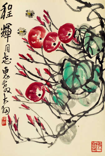 陈大羽（1912～2001） 牵牛蜜蜂 立轴 设色纸本