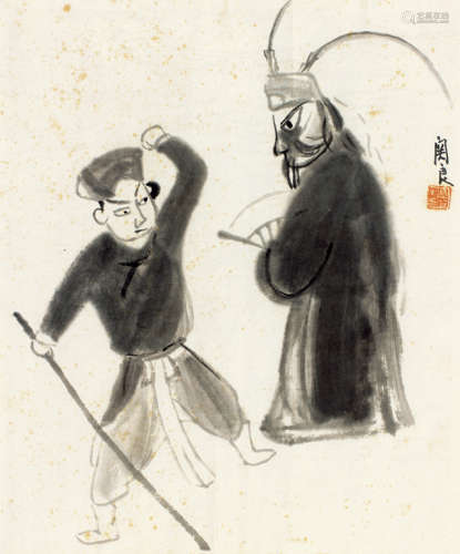 关良（1900～1986） 京剧人物 镜框 水墨纸本