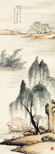 郑午昌（1894～1952） 戊寅（1938年）作 李后主词意图 立轴 设色纸本