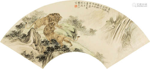 张善孖（1882～1940） 庚午（1930年）作 双狮图 镜心 设色纸本