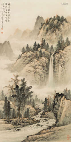 黄君璧（1898～1991） 丁酉（1957年）作 王阳明诗意图 立轴 设色绢本