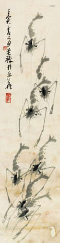 李苦禅（1899～1983） 壬寅（1962年）作 墨虾 立轴 水墨纸本