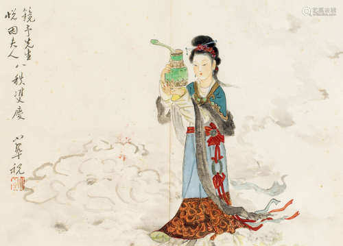 陈小翠（1907～1968） 仙女祝寿图 镜框 设色纸本