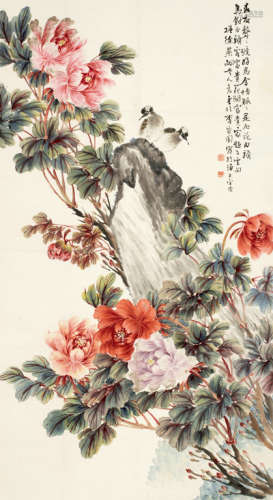 颜元（1860～1934） 花鸟 立轴 设色纸本