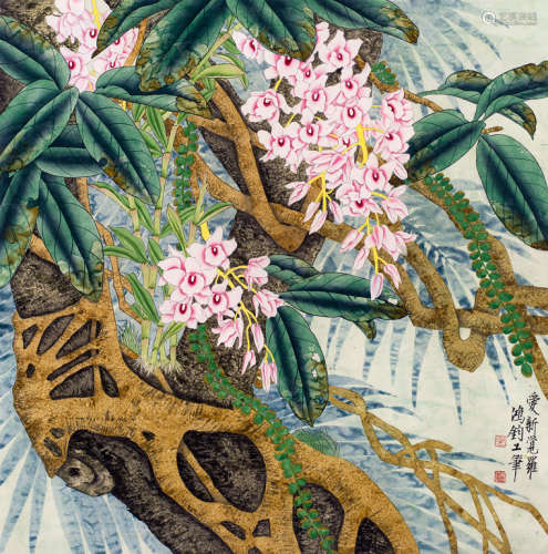 金鸿钧（b.1937） 花卉 镜框 设色纸本