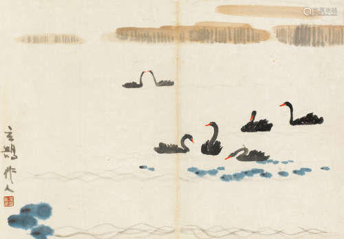 吴作人（1908～1997） 玄鹄 镜框 设色纸本
