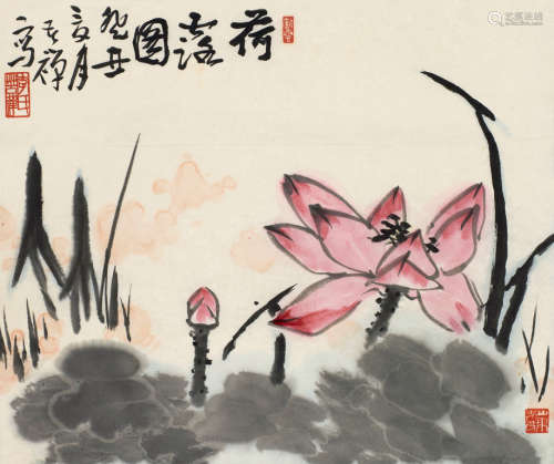 李苦禅（1899～1983） 癸丑（1973年）作 荷露图 立轴 设色纸本