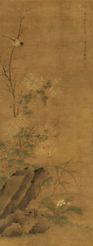 顾媚（1619～1664） 辛巳（1641年）作 花鸟 立轴 设色纸本