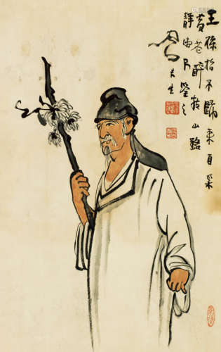 吕凤子（1886～1959） 采菊图 立轴 设色纸本