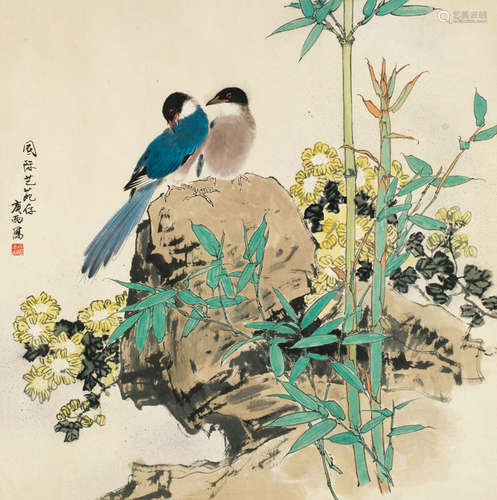 詹庚西（b.1941） 花鸟 镜心 设色纸本