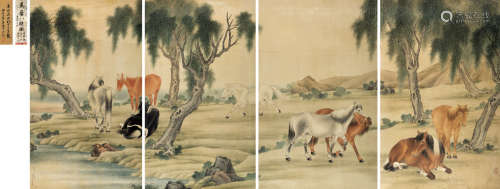 马晋（1900～1970） 临郎世宁本《八骏图》 镜心 设色纸本