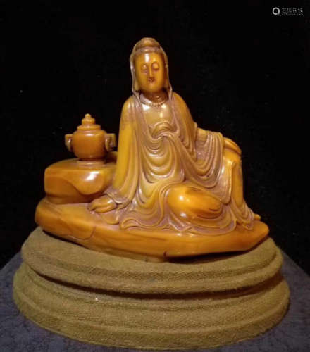 A TIANHUANG STONE CARVED GUANYIN FIGURE