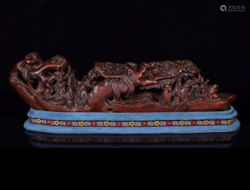 A OLD CHENXIANG WOOD CARVED BOAT SHAPE ORNAMENT