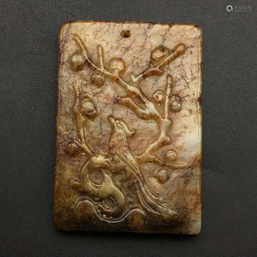 A BIRDS AND FLOWER PATTERN JADE TABLET