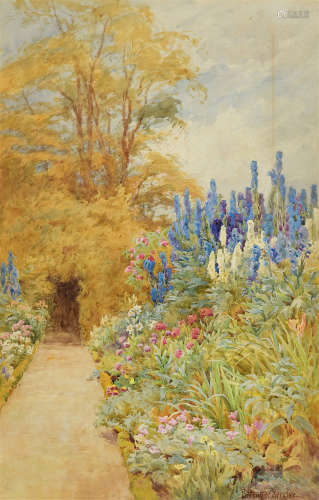 19世初 英国水彩画《佩特沃斯的花园》