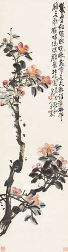 王震 辛酉（1921）年作 山茶花 立轴 设色纸本