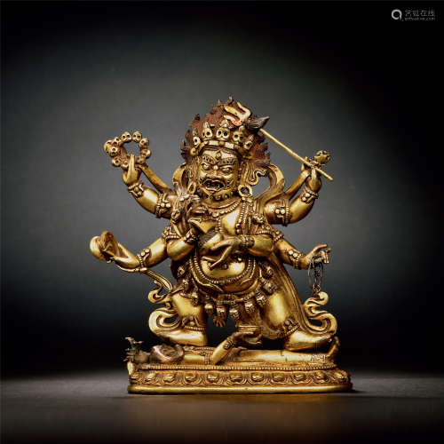 18世纪 铜鎏金六臂玛哈噶拉像