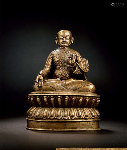 16世纪 合金铜嵌银萨迦初祖贡嘎宁波像