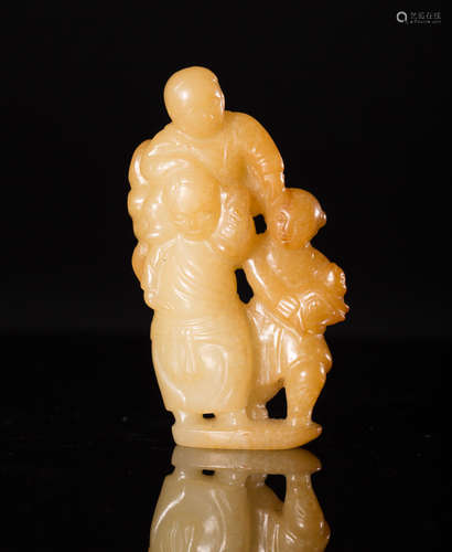 A HETIAN JADE LUCKY FIGURES ORNAMENT