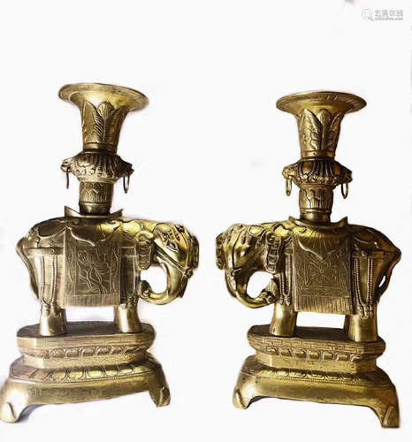 PAIR GILT BRONZE MOLDED ELEPHANT SHAPE ORNAMENTS