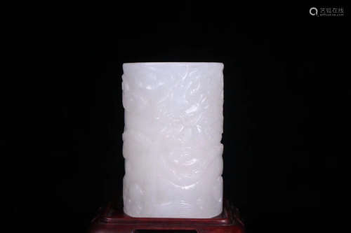 A HETIAN WHITE JADE CARVED BRUSH POT