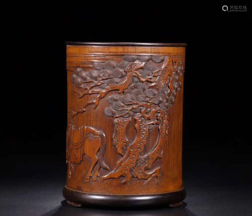 A BAMBOO CARVED BRUSH POT